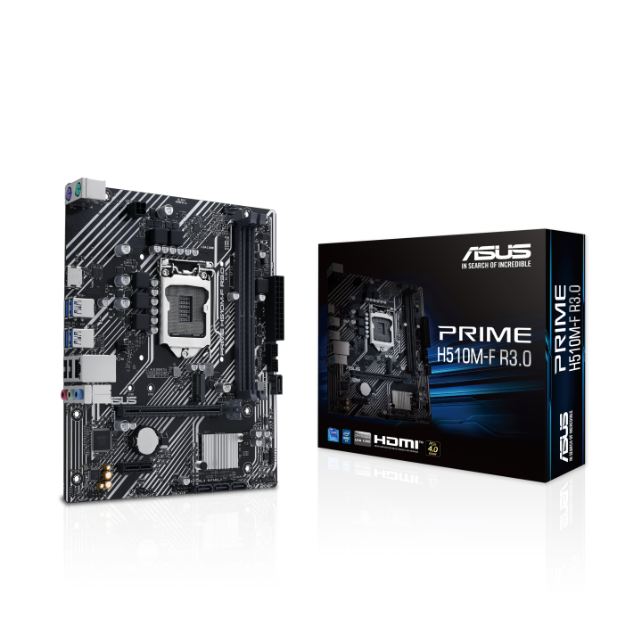 ASUS MB PRIME H510M-F R3.0-CSM Intel H470 LGA1200 DDR4 3200 HDMI M2 USB3.2 mATX ASUS MB 5X PROTECTION III, ASUS MB Q-Design, CrashFree BIOS 3