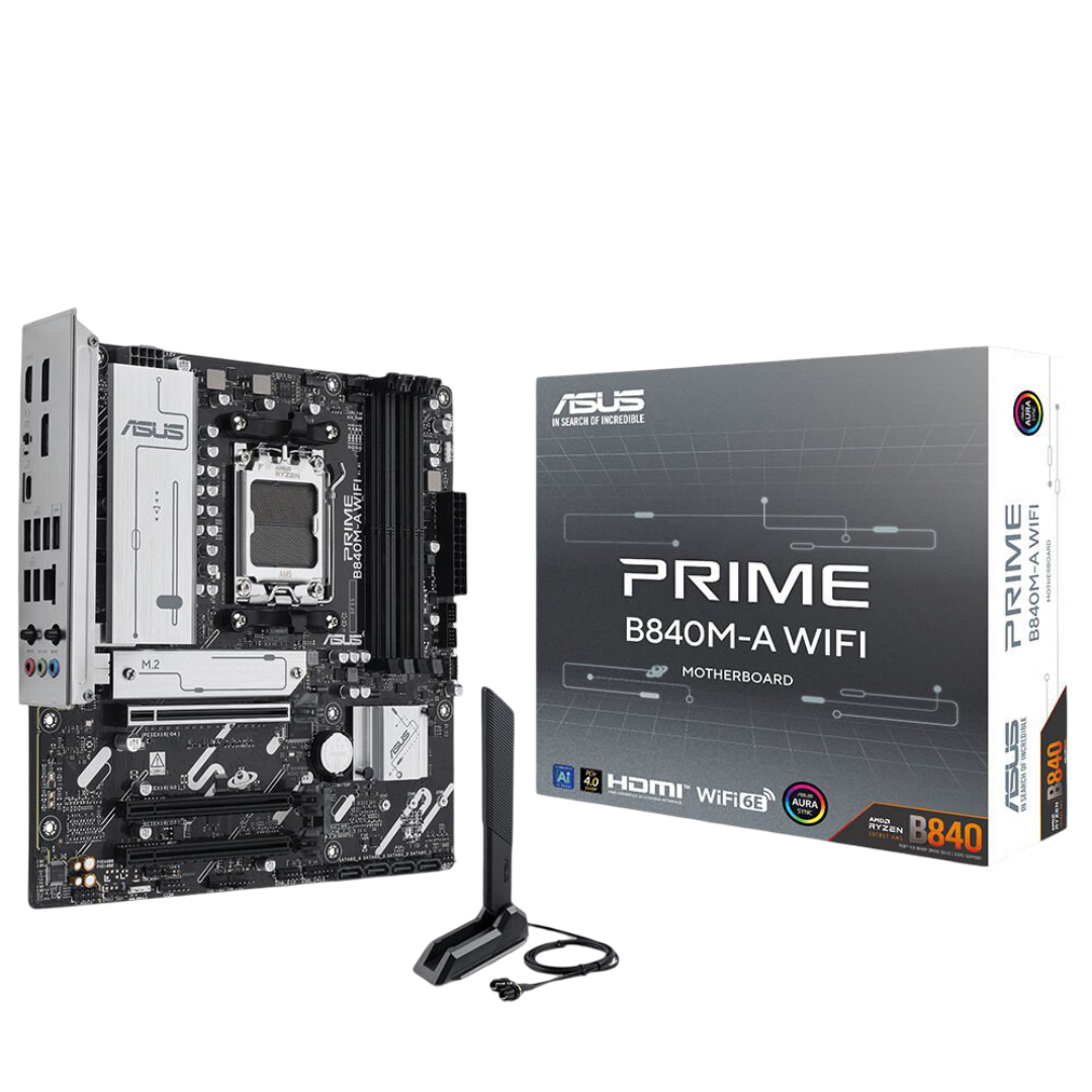 ASUS MB PRIME B840M-A WIFI AMD B840 AM5 DDR5 7600 2xDP HDMI 3x M2 USB3.2 WiFi 6E + BT AURA RGB 2.5Gbit LAN mATX ASUS MB 5X PROTECTION III, BIOS FlashBack Butonu