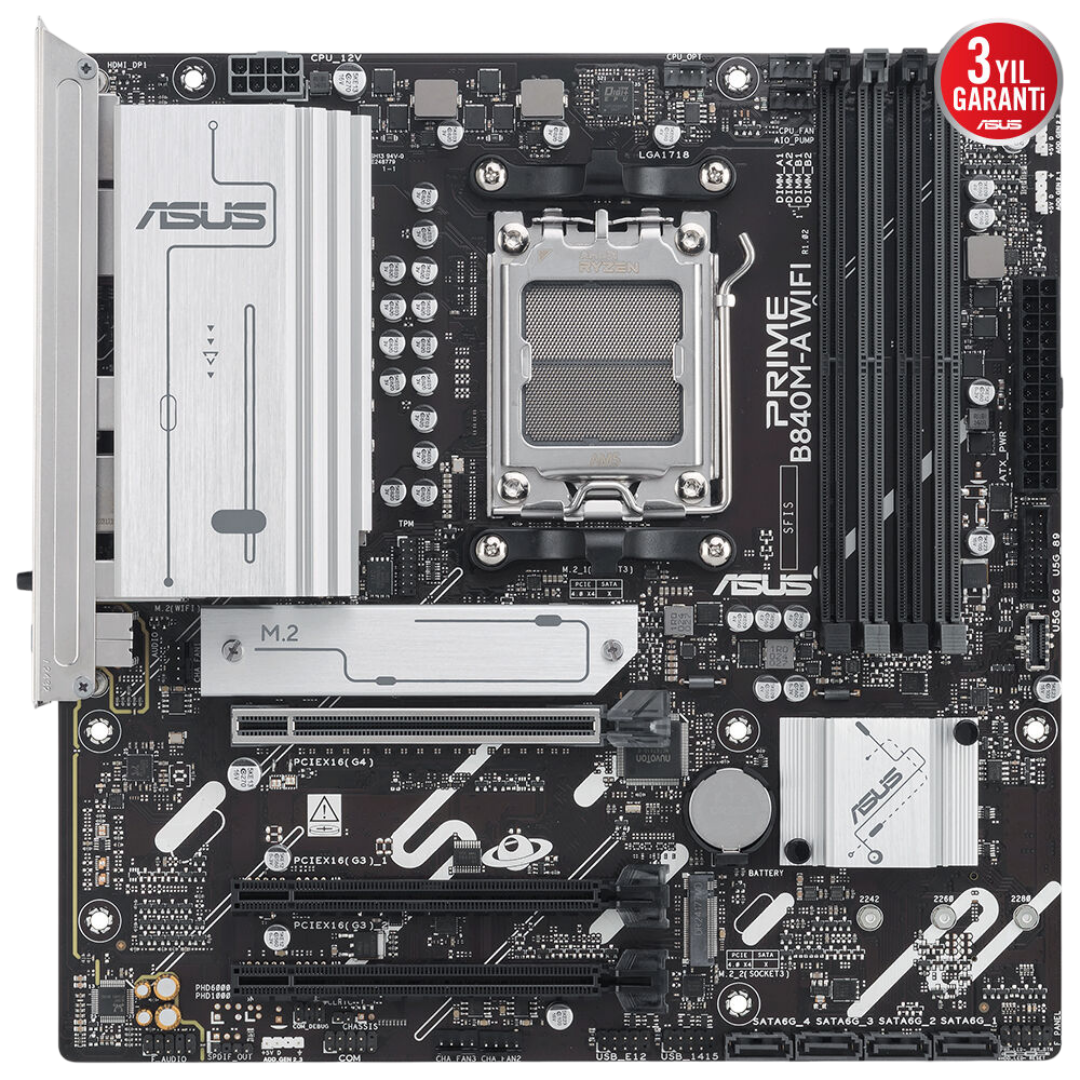 ASUS MB PRIME B840M-A WIFI AMD B840 AM5 DDR5 7600 2xDP HDMI 3x M2 USB3.2 WiFi 6E + BT AURA RGB 2.5Gbit LAN mATX ASUS MB 5X PROTECTION III, BIOS FlashBack Butonu 2