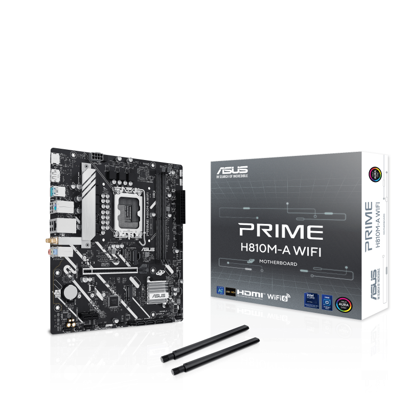 ASUS MB PRIME H810M-A WIFI Intel H810 LGA1851 DDR5 6400 DP HDMI Çift M2 USB3.2 AX WiFi + BT AURA RGB mATX 6+1+1+1 Güç Aşamaları, ASUS MB 5X PROTECTION III, Ready for Advanced AI PC