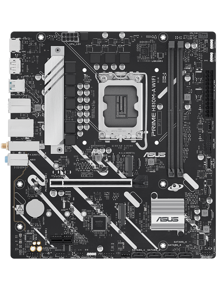 ASUS MB PRIME H810M-A WIFI Intel H810 LGA1851 DDR5 6400 DP HDMI Çift M2 USB3.2 AX WiFi + BT AURA RGB mATX 6+1+1+1 Güç Aşamaları, ASUS MB 5X PROTECTION III, Ready for Advanced AI PC 2