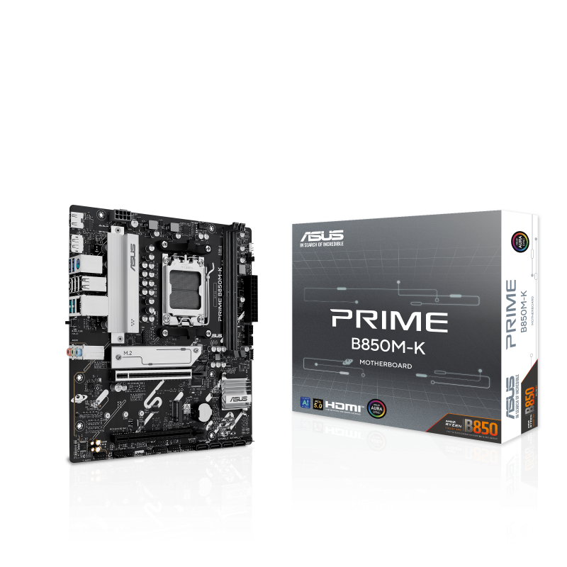 ASUS PRIME B850M-K AMD B850 AM5 DDR5 8200 DP HDMI Çift M2 USB3.2 AURA RGB 2.5Gbit LAN mATX 8+2+1 Güç Aşamaları, 1xGen5 M.2, Advanced AI PC-Ready
