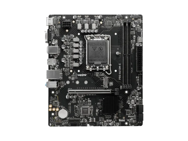 MSI PRO H610M-E SOKET 1700 DDR5 5600MHZ(OC) HDMI VGA M.2 USB3.2 1X 1G LAN MATX