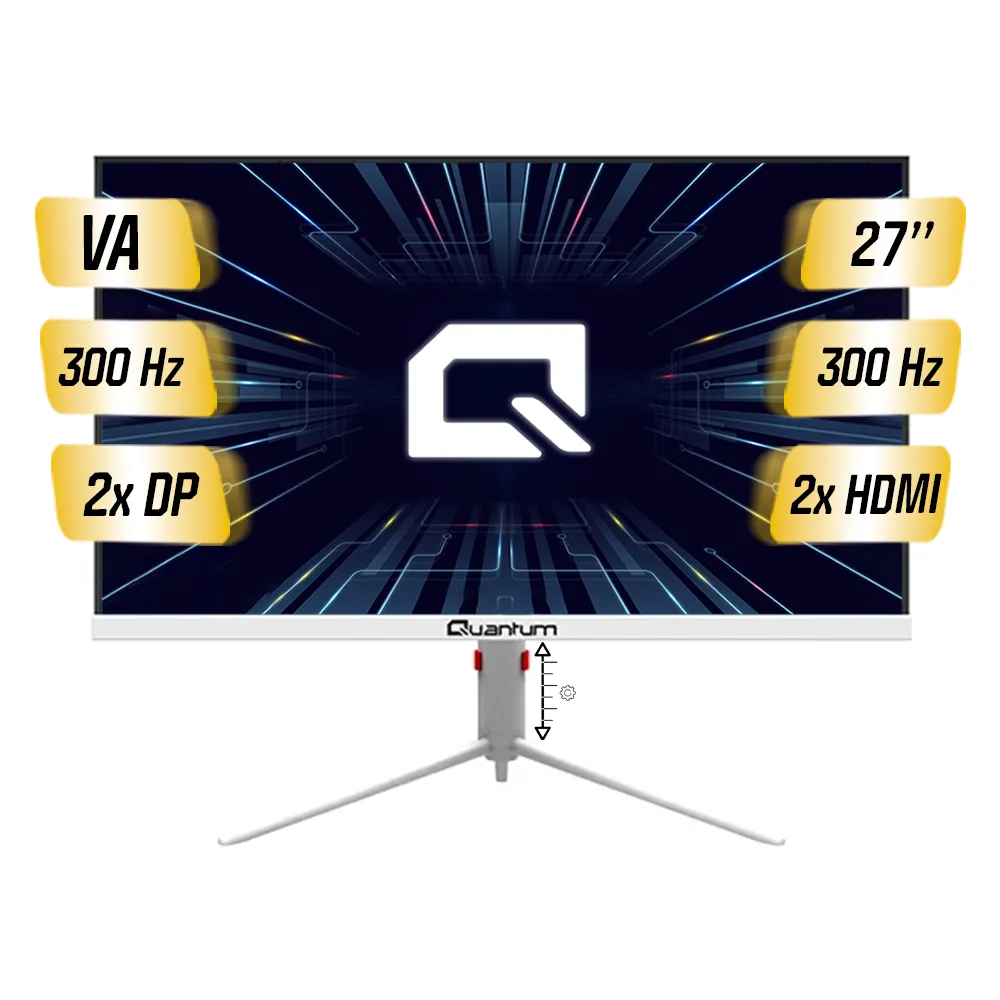 Quantum Pearl MG27W-A FHD VA 300Hz 1ms 2xHDMI+2xDP Dahili Hoparlör 27" Flat Beyaz Yükseklik ayarli Gaming Monitör QNMNT10F080958